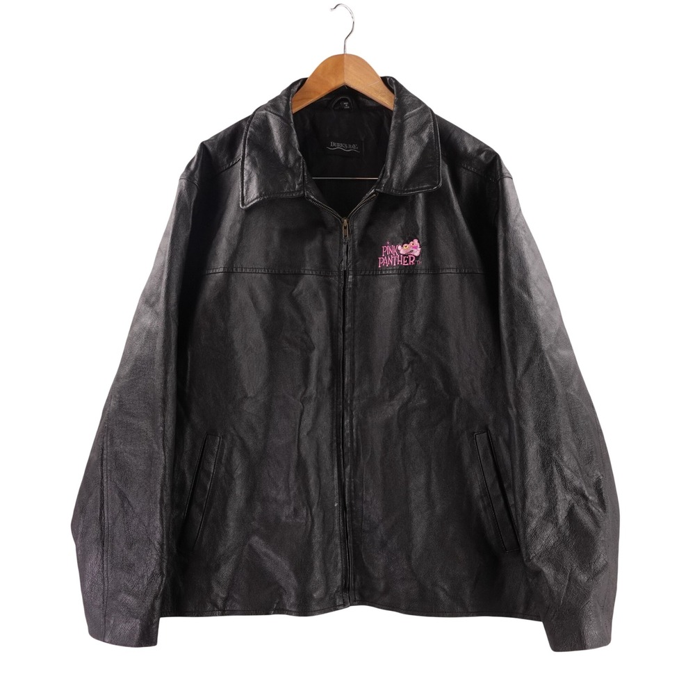 Burks Bay Pink Panther Mens 2XL Black Genuine Leather Zip Up Jacket Outerwear
